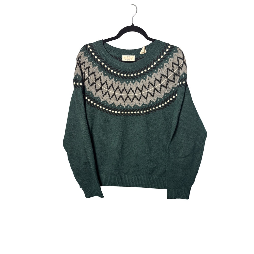 Weatherproof Vintage Mens Sweater Medium Green Fair Isle Knit Cabin Gorpcore
